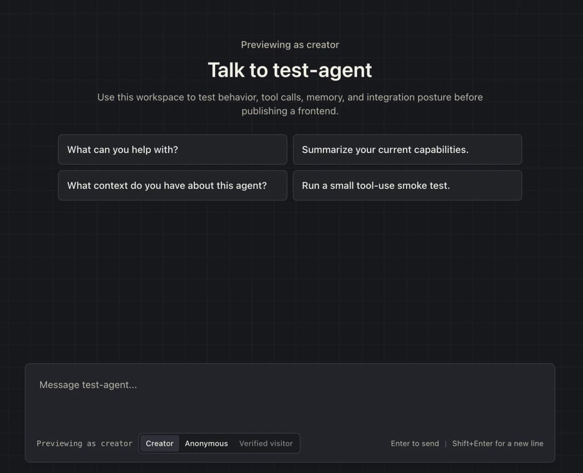 Auggy console chat with creator, anonymous, and verified visitor identity controls